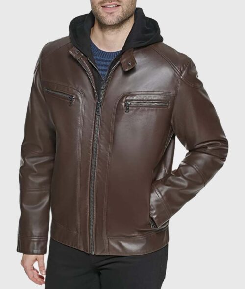 Kayden Mens Brown Leather Jacket - Mens Leather Jacket - Front View 2