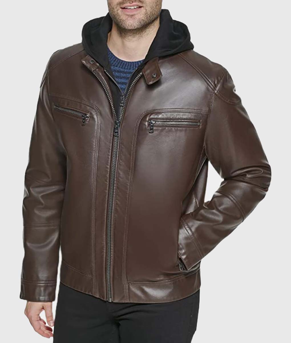 Kayden Mens Brown Leather Jacket - Mens Leather Jacket - Front View 2