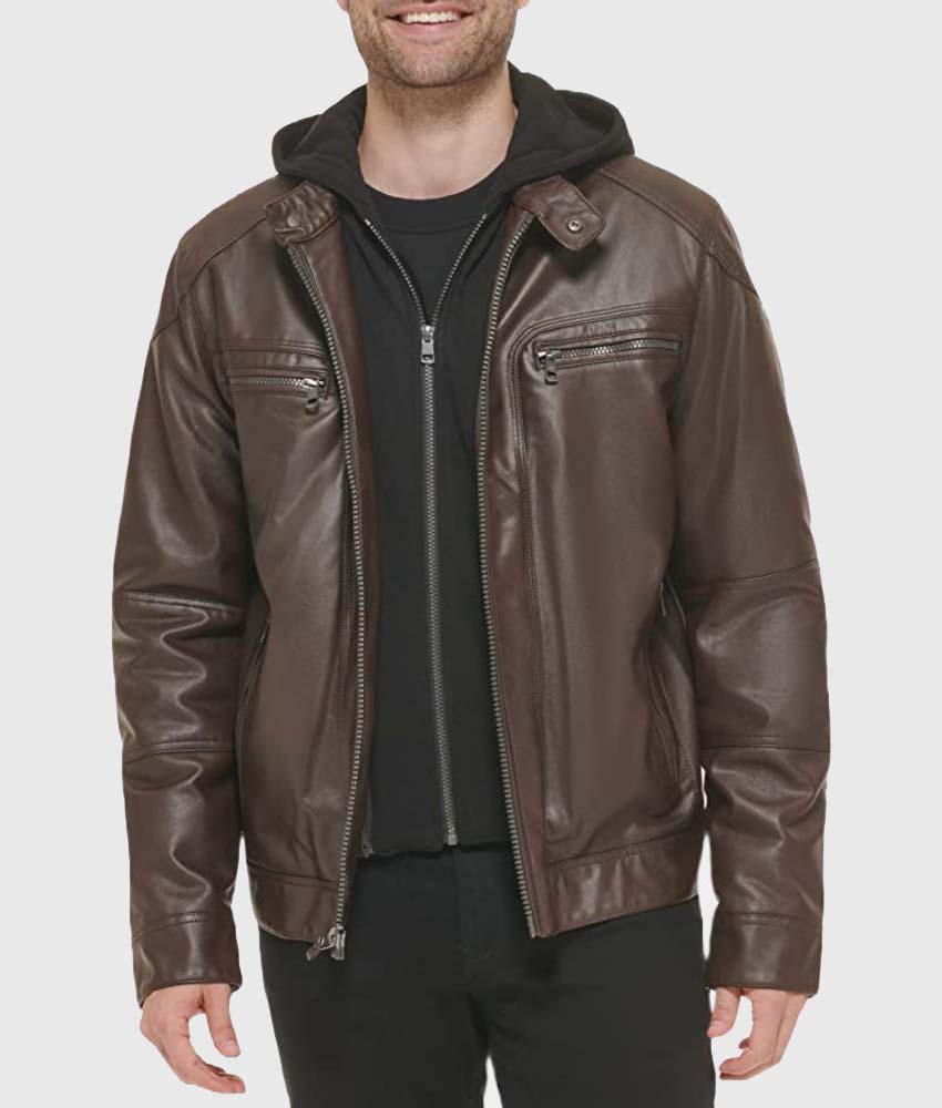 Kayden Mens Brown Leather Jacket - Mens Leather Jacket - Front View