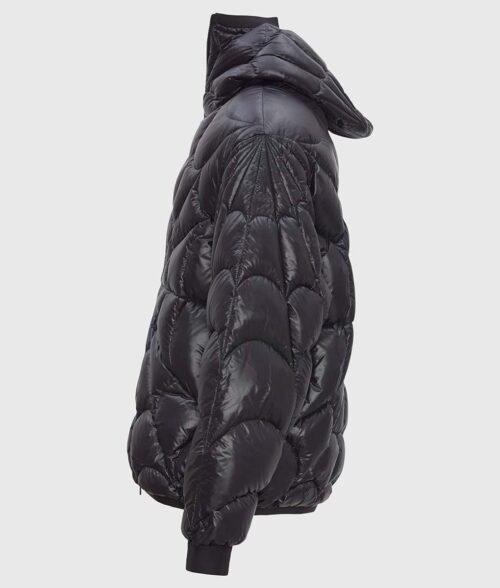 Spider Black Hooded Puffer Jacket - Hooded Puffer Jacket - Left Side View