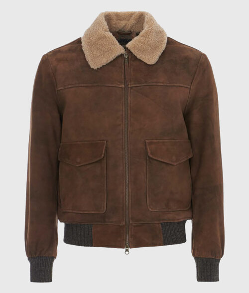 Walker Suede Leather Bomber Jacket - Men's Brown Jacket - Front View