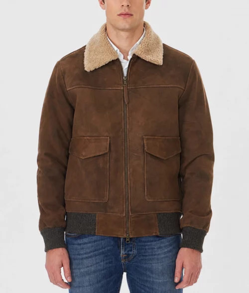 Walker Suede Leather Bomber Jacket - Front