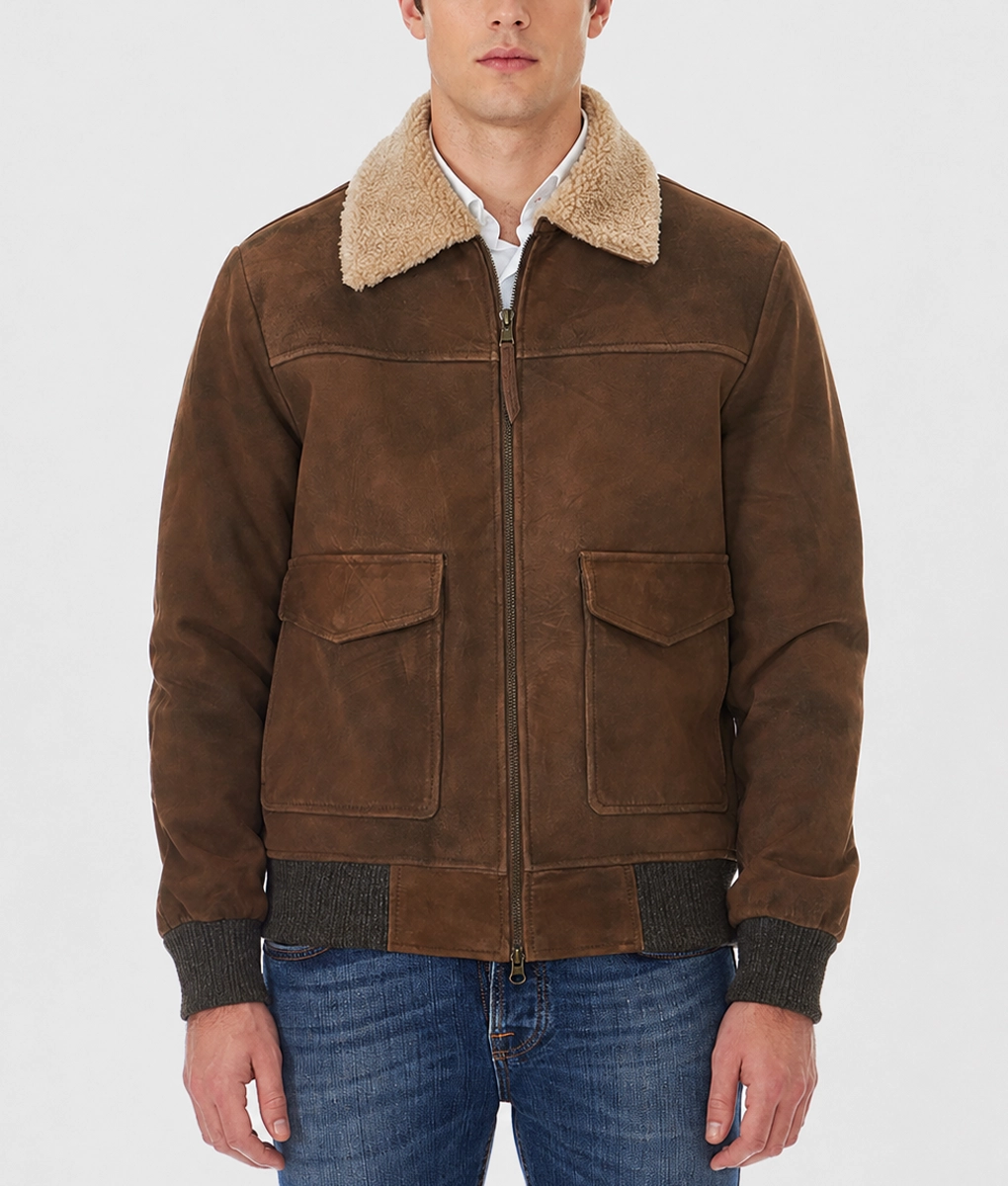 Walker Suede Leather Bomber Jacket - Front