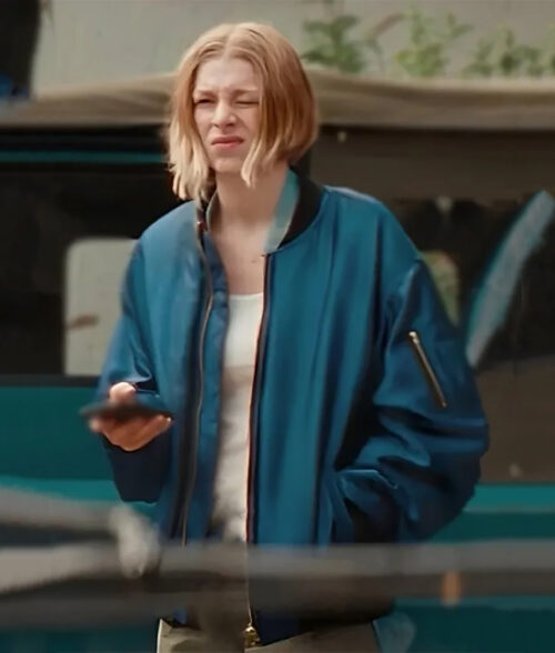 Cuckoo 2024 Hunter Schafer Bomber Jacket - Cuckoo 2024 Hunter Schafer Blue Bomber Jacket - Front View 2