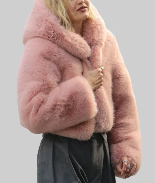 Gigi Hadid Pink Faux Fur Jacket | The Leather City