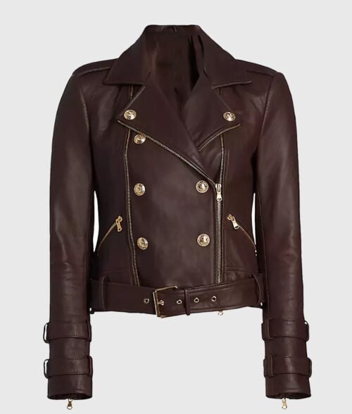 Hacks DJ's Double Breasted Leather Jacket - Kaitlin Olson Hacks DJ's Double Breasted Leather Jacket - Front View 2