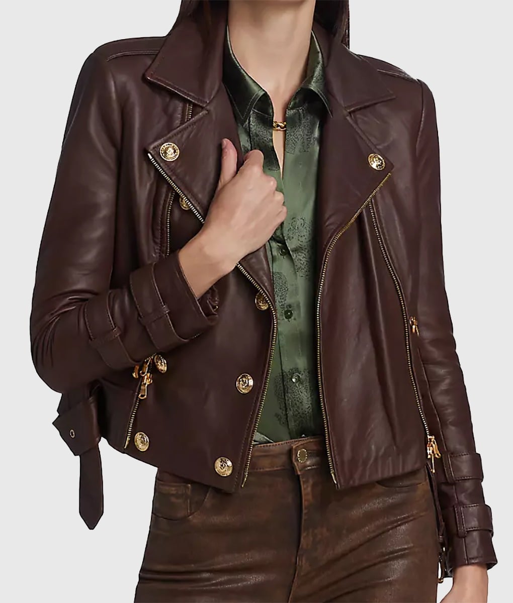 Hacks DJ's Double Breasted Leather Jacket - Kaitlin Olson Hacks DJ's Double Breasted Leather Jacket - Front View 3