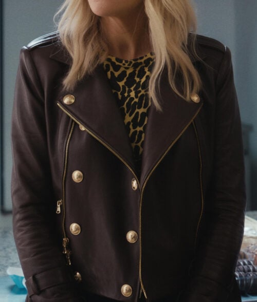 Hacks DJ's Double Breasted Leather Jacket - Kaitlin Olson Hacks DJ's Double Breasted Leather Jacket - Front View