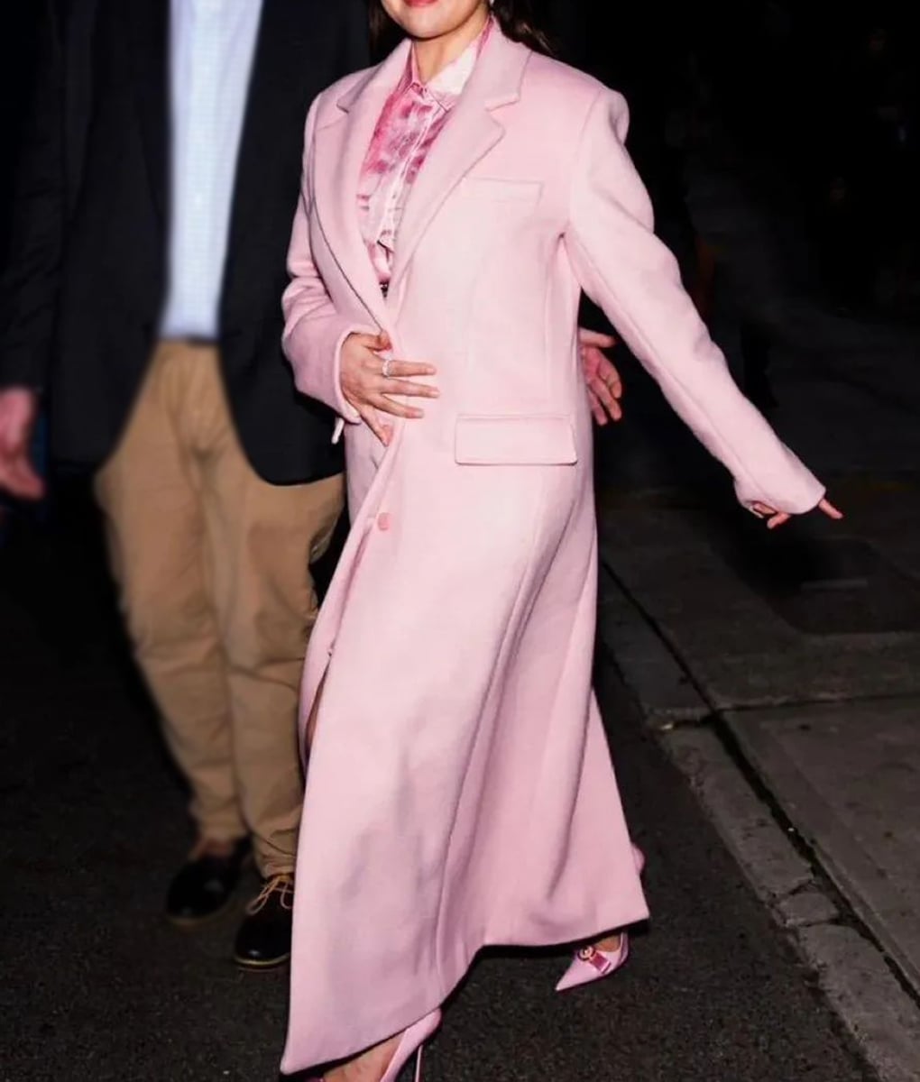 Selena Gomez Rare Beauty Pink Trench Coat - Rare Beauty Selena Gomez Pink Coat - Side View 2