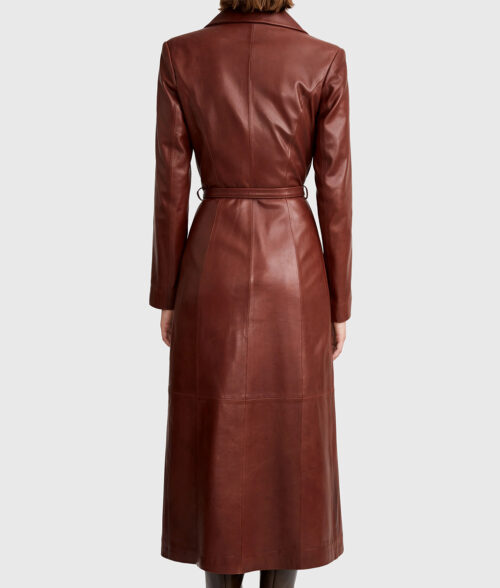 Emily Ratajkowski Brown Trench Coat - Emily Ratajkowski Brown Leather Trench Coat - Back View