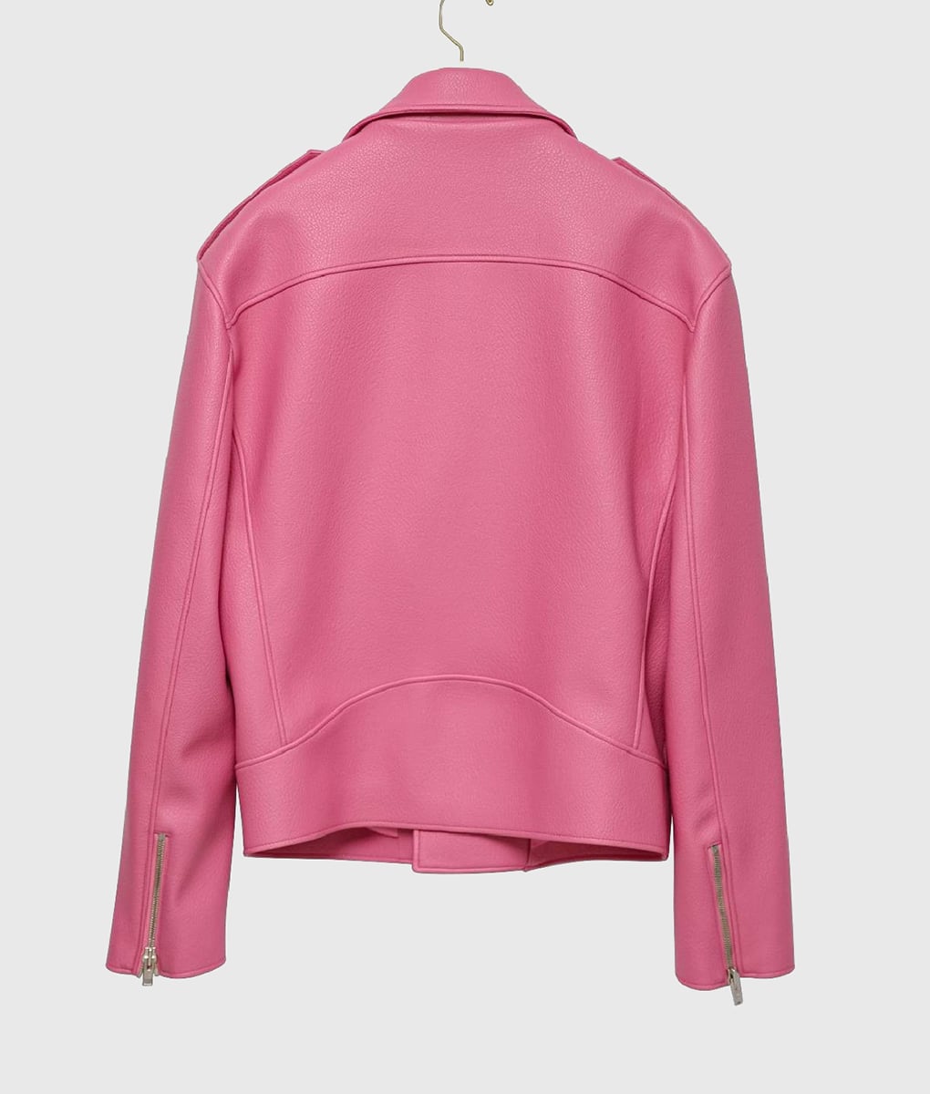 Heidi Klum Pink Jacket - Heidi Klum Arrives In France Pink Leather Jacket - Back View