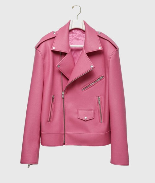 Heidi Klum Pink Jacket - Heidi Klum Arrives In France Pink Leather Jacket - Front View