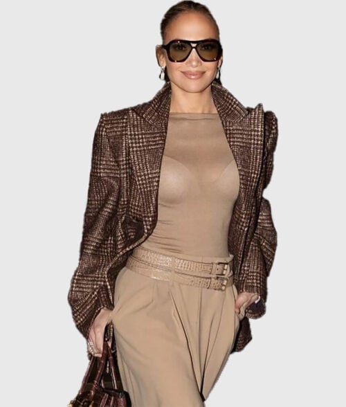 Jennifer Lopez Brown Tweed Blazer - Jennifer Lopez Brown Tweed Blazer for Sale - Front View 3