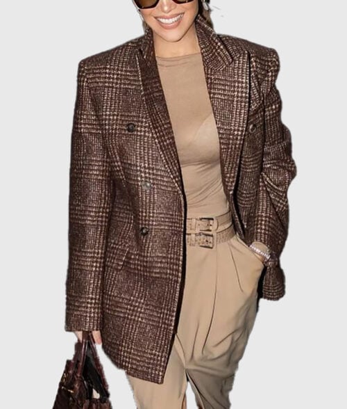 Jennifer Lopez Brown Tweed Blazer - Jennifer Lopez Brown Tweed Blazer for Sale - Front View