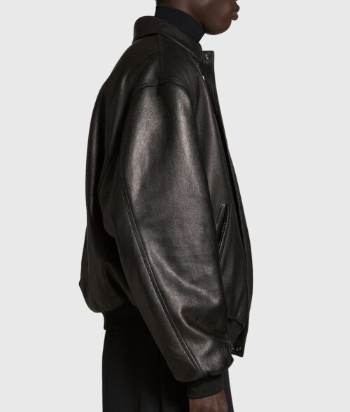 Justin Bieber Black Oversized Leather Jacket - Justin Bieber Black Oversized Leather Jacket - Side View