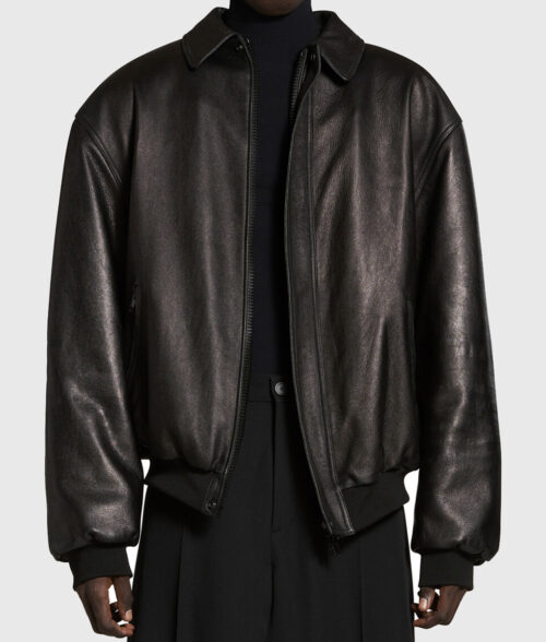 Justin Bieber Black Oversized Leather Jacket - Justin Bieber Black Oversized Leather Jacket - Front View 2