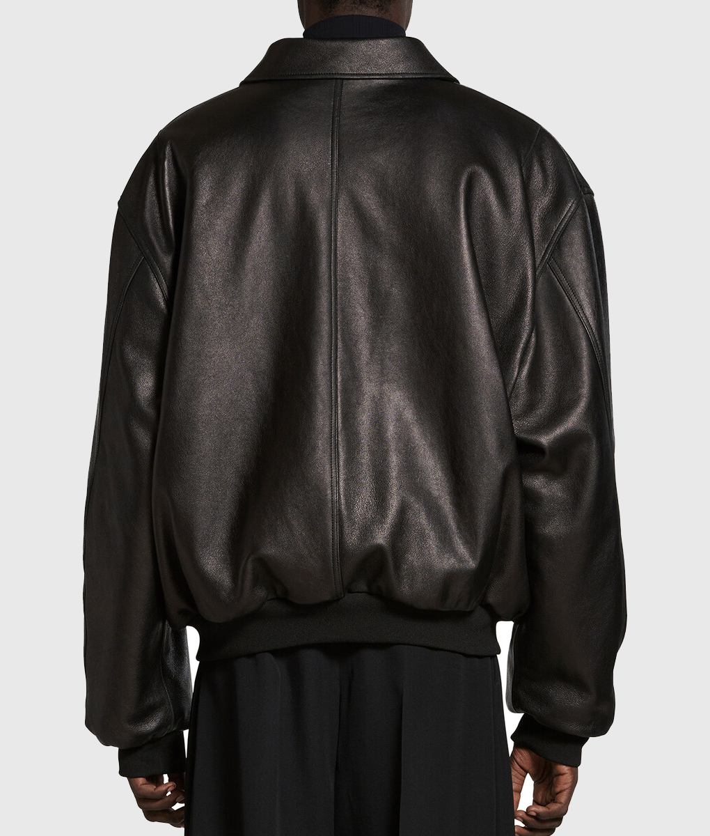 Justin Bieber Black Oversized Leather Jacket - Justin Bieber Black Oversized Leather Jacket - Back View