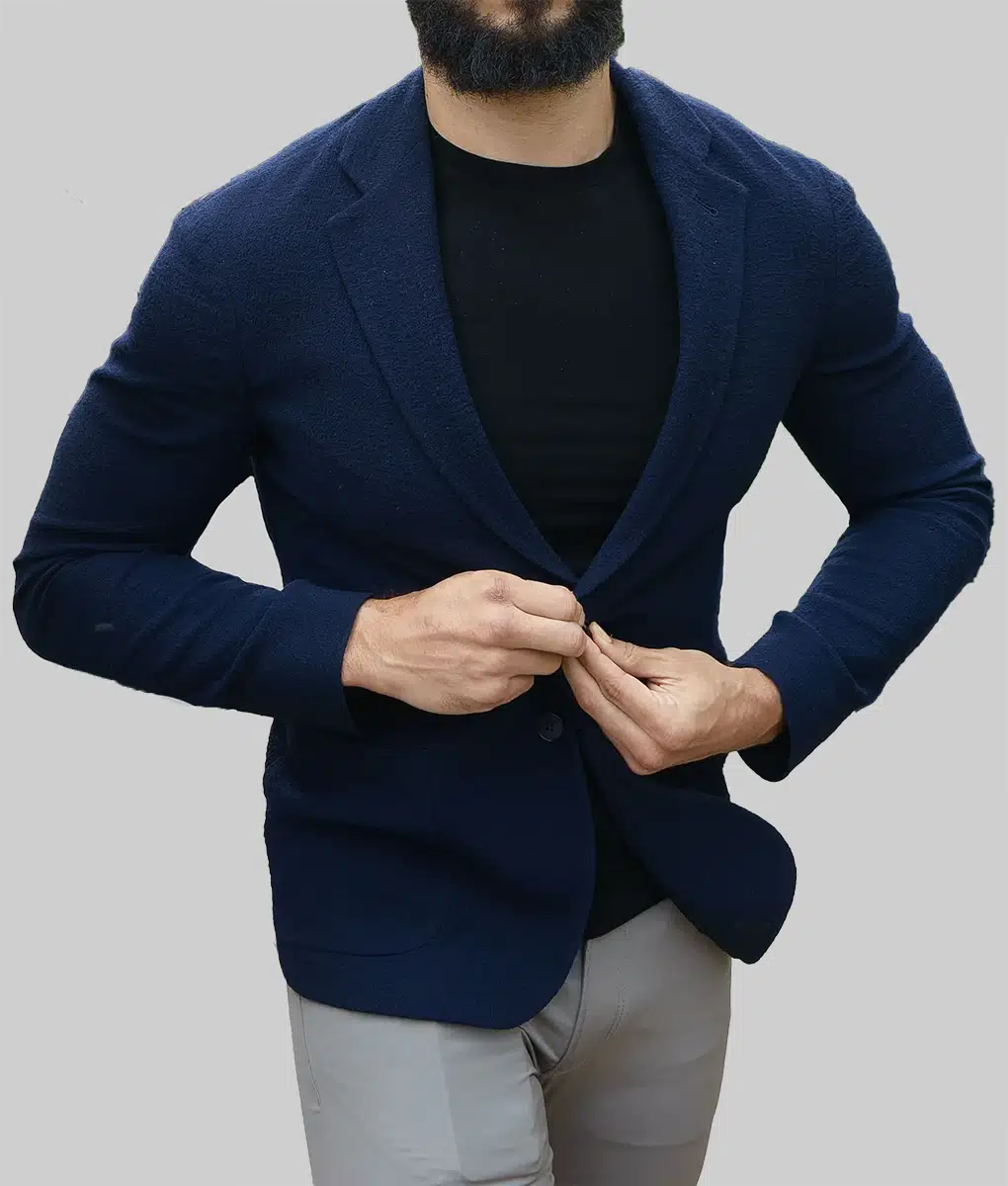 Andrew Tate Blue Wool Blazer - Andrew Tate Blue Wool Blazer For Men - Front View 2