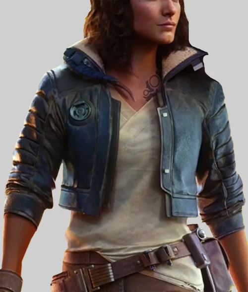 Star Wars Outlaws Kay Vess Blue Cropped Jacket - Star Wars Outlaws Kay Vess Cropped Jacket - Front View 2