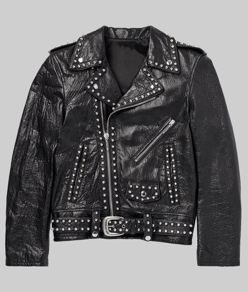 The Voice Finale John legend Studded Leather Jacket - The Voice Finale John legend Studded Black Leather Jacket - Front View
