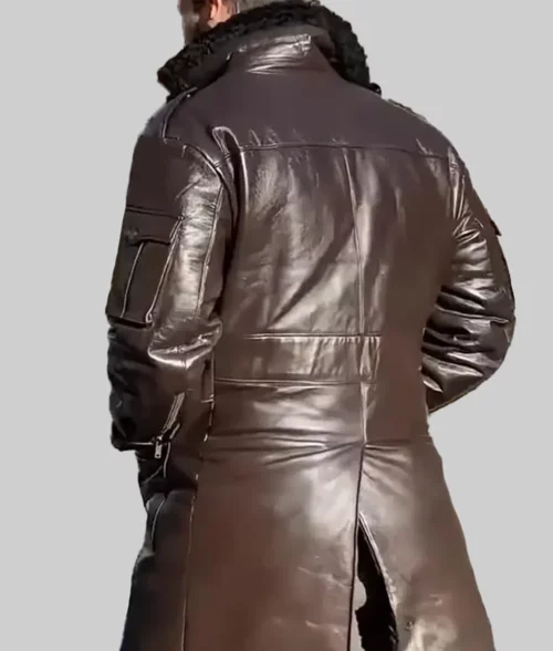 Tristan Tate Brown Leather Trench Coat - Tristan Tate Brown Trench Coat - Back View
