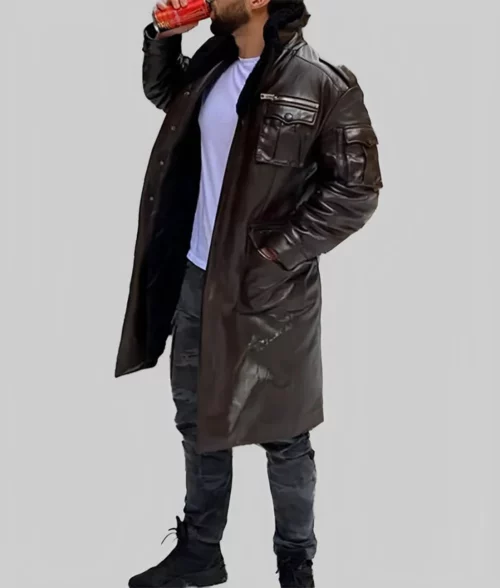 Tristan Tate Brown Leather Trench Coat - Tristan Tate Brown Trench Coat - Front View