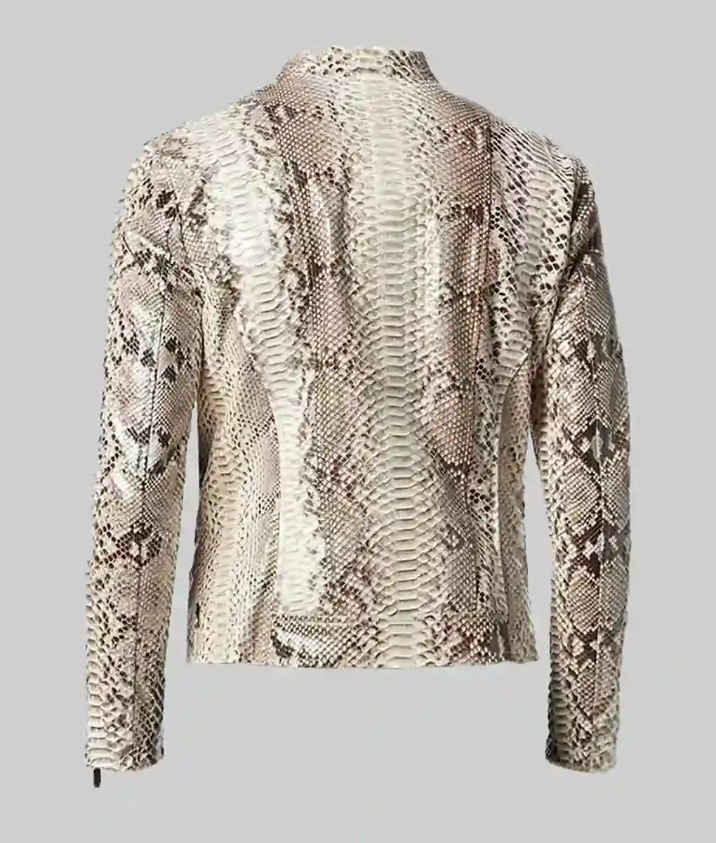 Andrew Tate Leather Biker Jacket - Andrew Tate Leather Snake Pattern Biker Jacket - back View