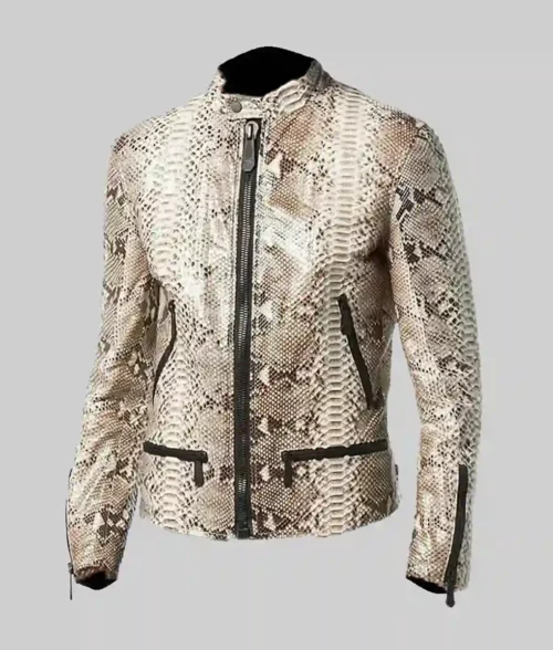 Andrew Tate Leather Biker Jacket - Andrew Tate Leather Snake Pattern Biker Jacket - Front View