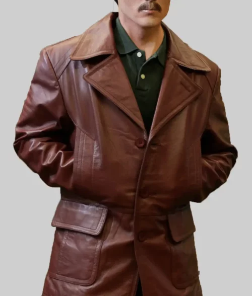 Donnie Brasco 1997 Johnny Depp Brown Leather Coat - Donnie Brasco 1997 Donnie Brown Leather Coat - Front View 2