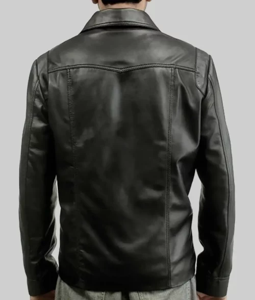 Killing Them Softly Brad Pitt Black Leather Jacket - Killing Them Softly Jackie Black Leather Jacket - Back View