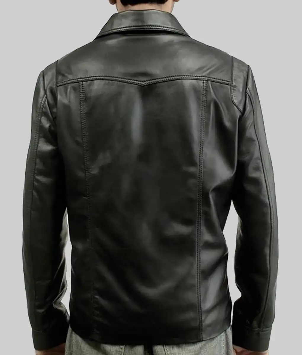 Killing Them Softly Brad Pitt Black Leather Jacket - Killing Them Softly Jackie Black Leather Jacket - Back View