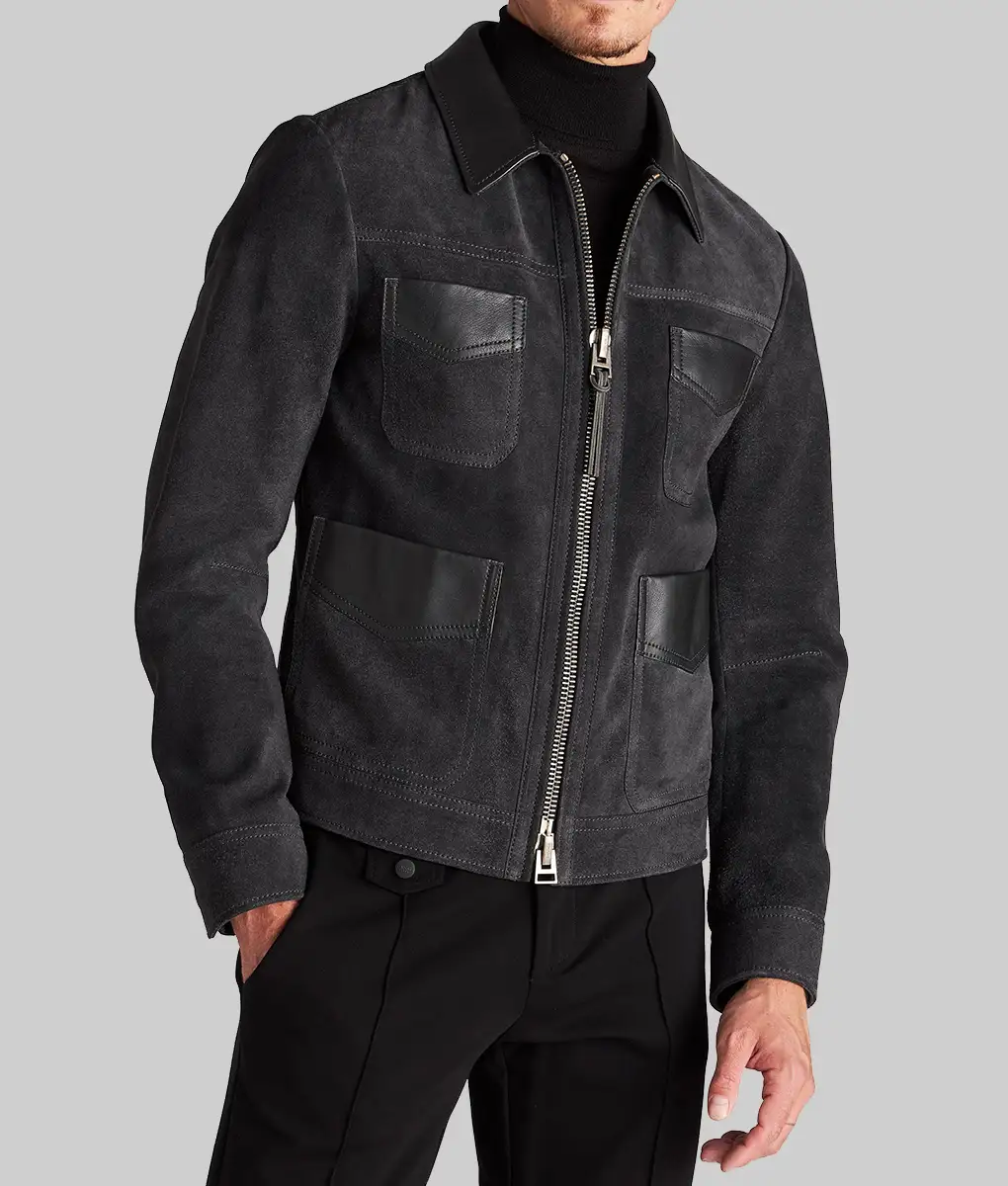 Post Malone Grey Suede Jacket - Post Malone Suede Grey Jacket - Side View