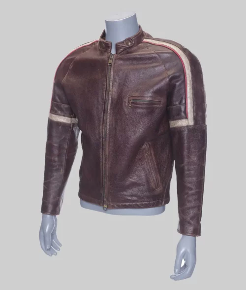 War of the Worlds 2005 Tom Cruise Brown Leather Biker Jacket - War of the Worlds 2005 Tom Cruise Brown Leather Jacket - Left Side View