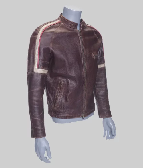 War of the Worlds 2005 Tom Cruise Brown Leather Biker Jacket - War of the Worlds 2005 Tom Cruise Brown Leather Jacket - Right Side View