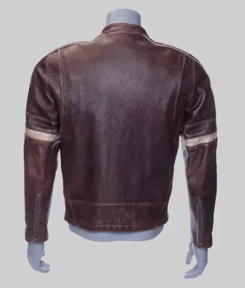 War of the Worlds 2005 Tom Cruise Brown Leather Biker Jacket - War of the Worlds 2005 Tom Cruise Brown Leather Jacket - Back View