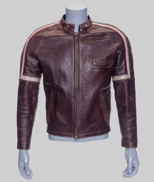 War of the Worlds 2005 Tom Cruise Brown Leather Biker Jacket - War of the Worlds 2005 Tom Cruise Brown Leather Jacket - Front View