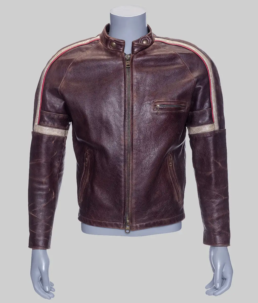 War of the Worlds 2005 Tom Cruise Brown Leather Biker Jacket The
