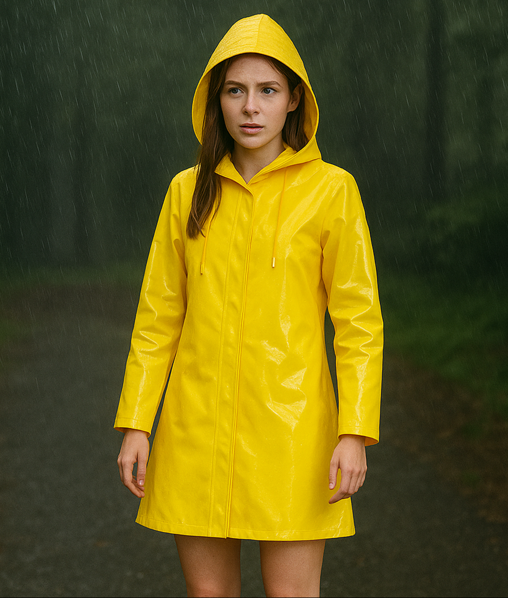 Coraline Yellow PVC Raincoat-FrontView