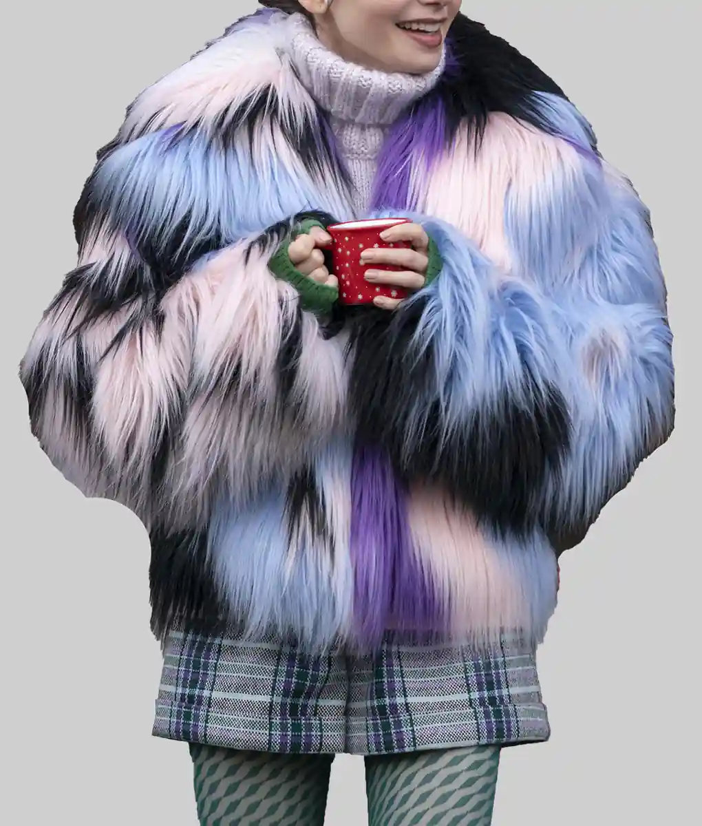 Emily In Paris Lily Collins Fur Coat - Emily in Paris Lily Collins (Emily Cooper) Fur Coat - Front View