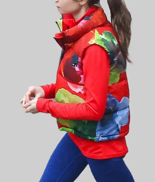 Emily In Paris Lily Collins Puffer Vest - Emily in Paris Lily Collins (Emily Cooper) Red Puffer Vest - Left View