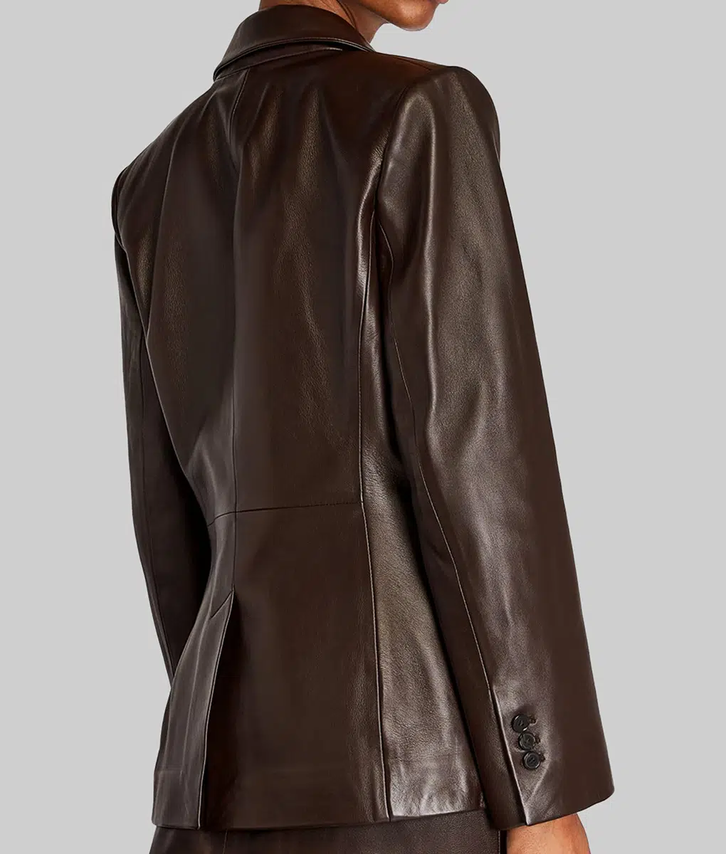 Gabrielle Union Leather Blazer - Gabrielle Union Brown Leather Blazer - Back View