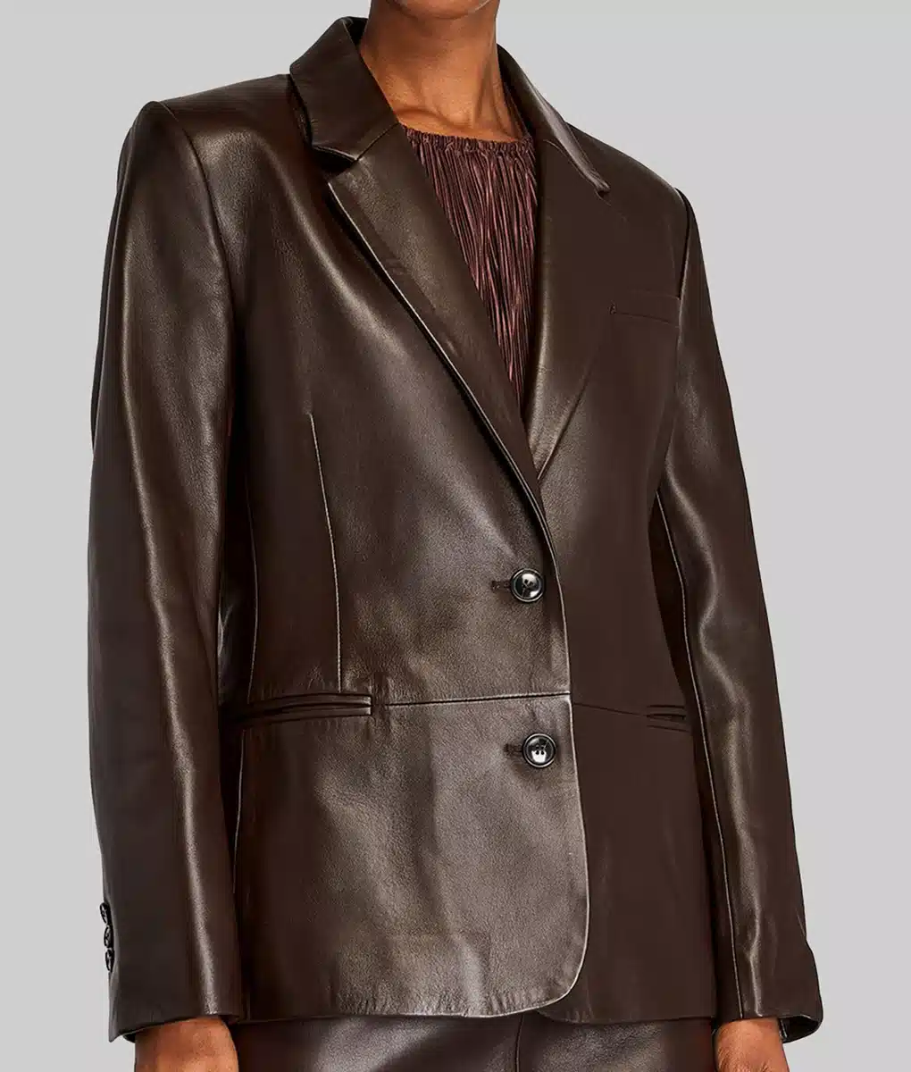 Gabrielle Union Leather Blazer - Gabrielle Union Brown Leather Blazer - Side View