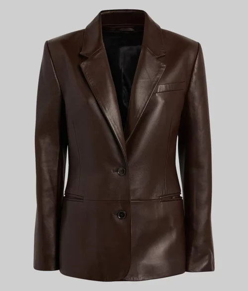 Gabrielle Union Leather Blazer - Gabrielle Union Brown Leather Blazer - Front View