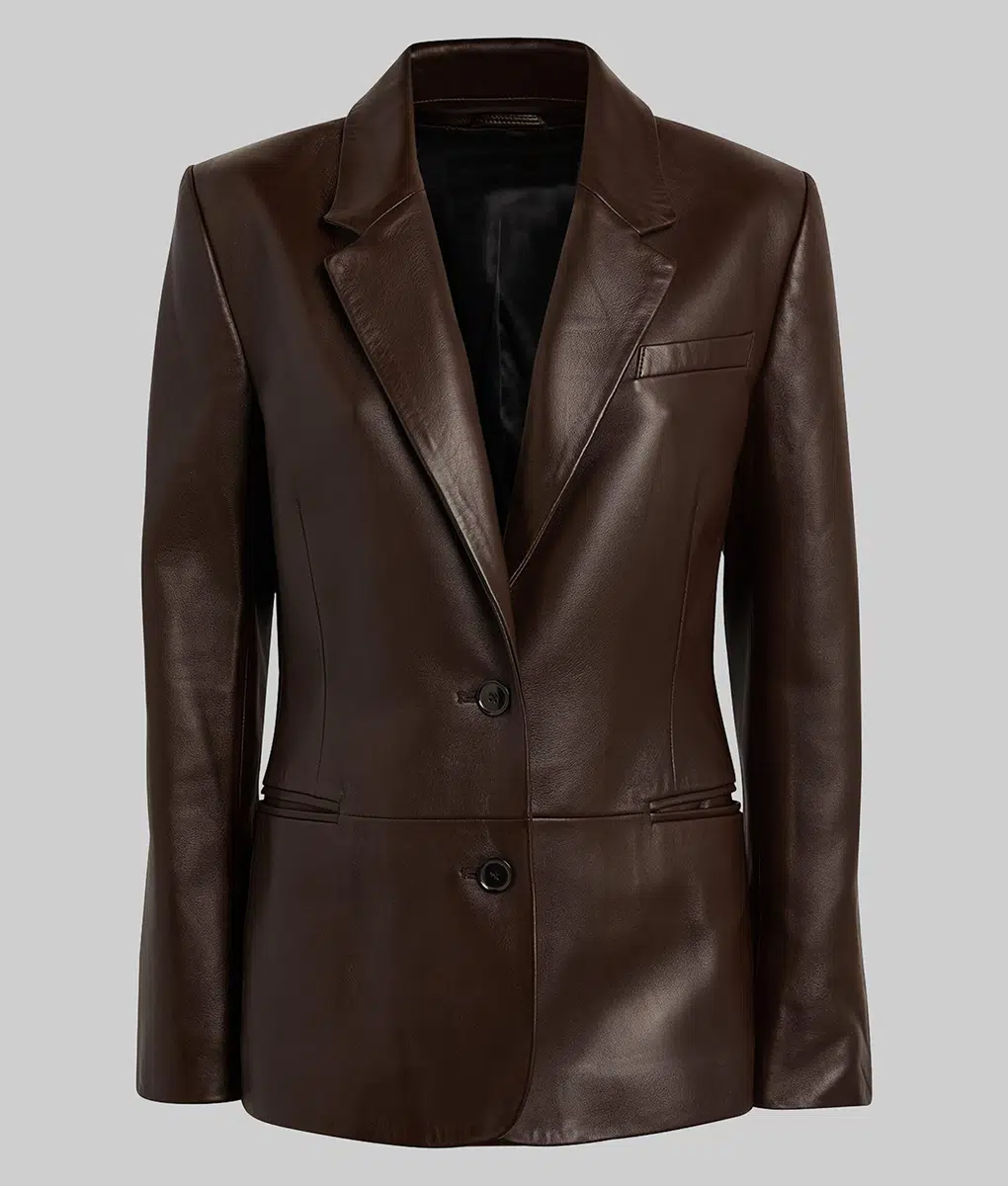 Gabrielle Union Leather Blazer - Gabrielle Union Brown Leather Blazer - Front View