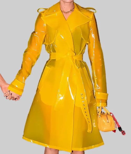 Gigi Hadid Yellow PVC Coat - Deadpool After Party Gigi Hadid Yellow PVC Coat - Front View 1