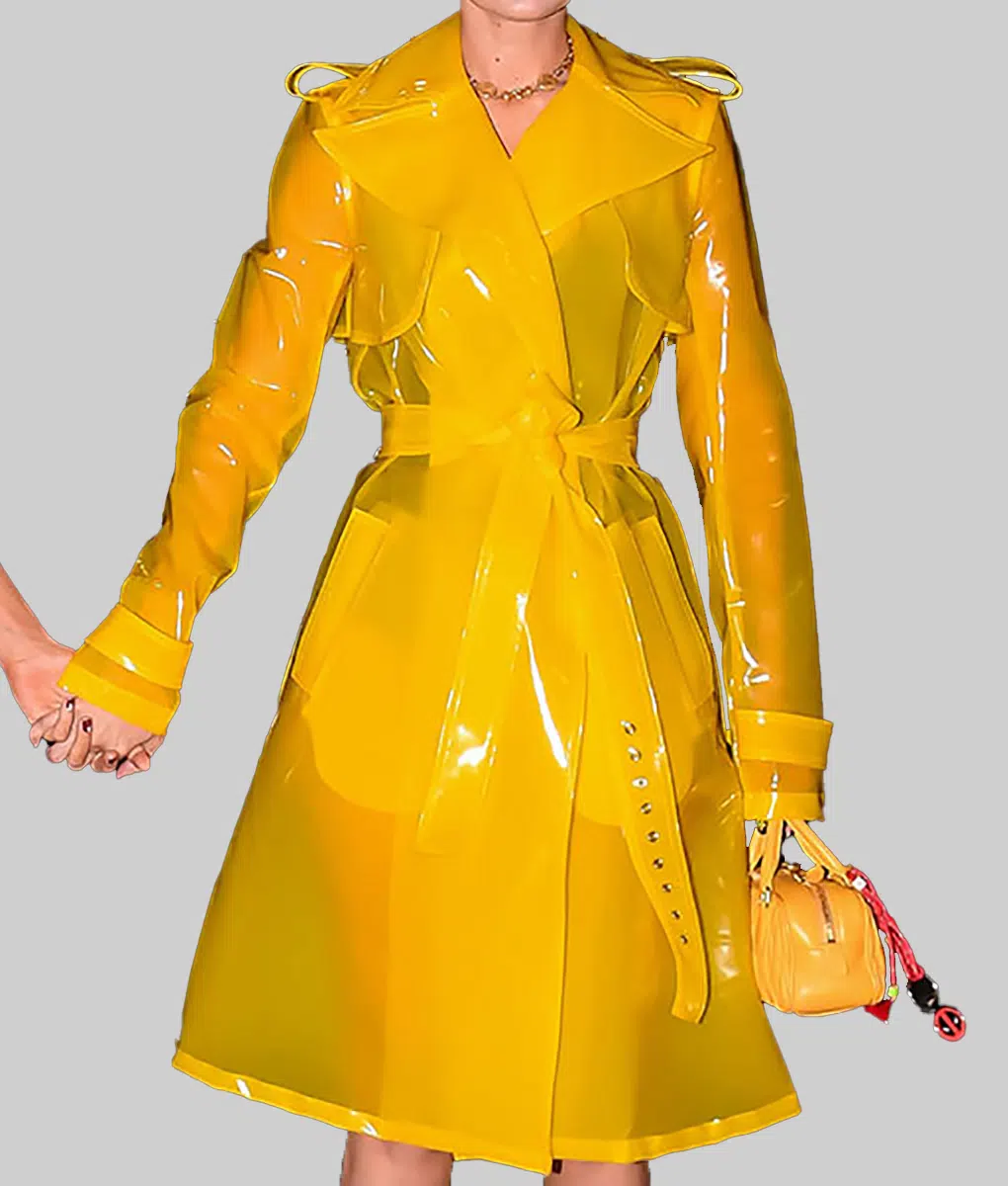 Gigi Hadid Yellow PVC Coat - Deadpool After Party Gigi Hadid Yellow PVC Coat - Front View 1