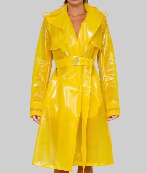 Gigi Hadid Yellow PVC Coat - Deadpool After Party Gigi Hadid Yellow PVC Coat - Front View