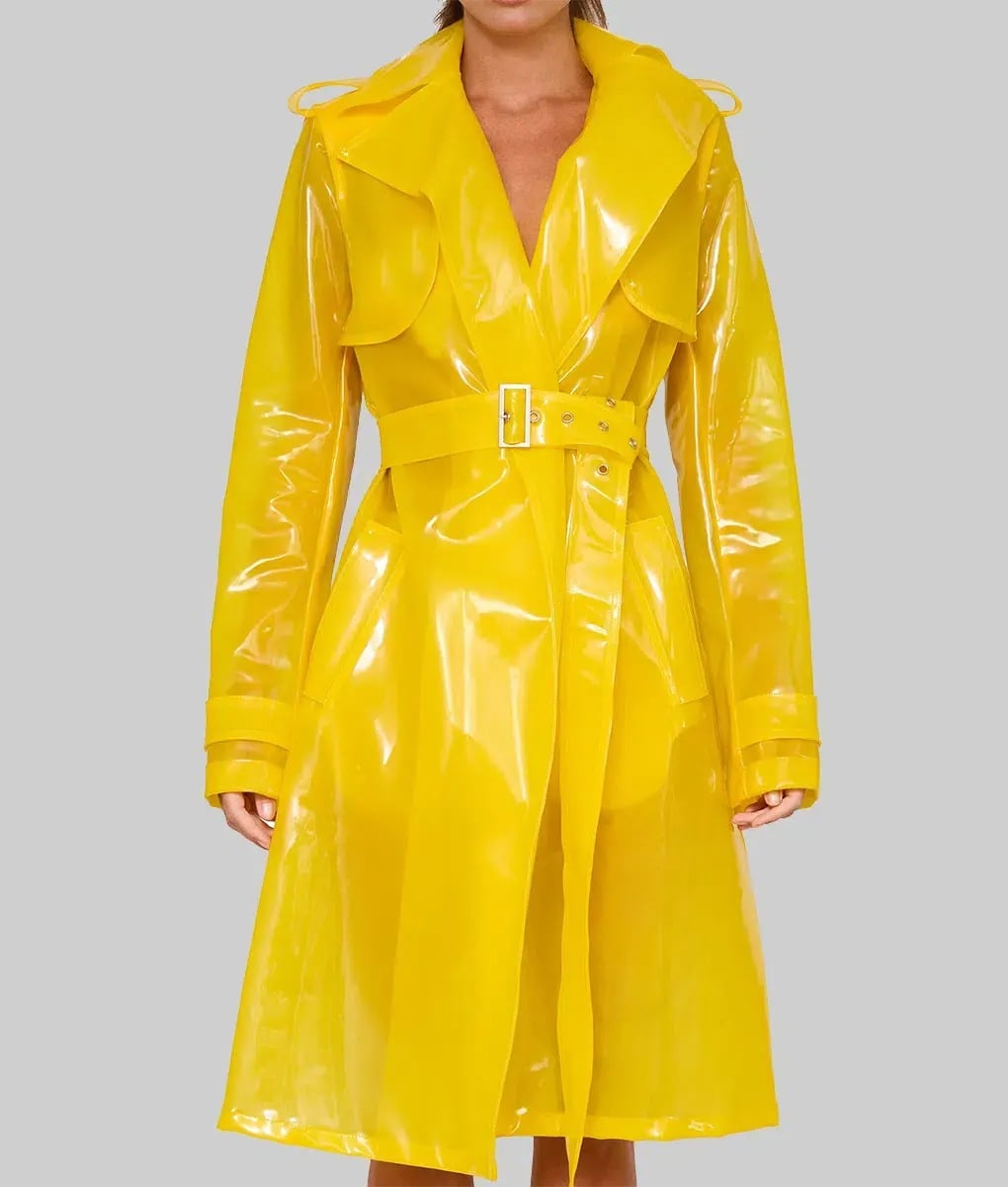 Gigi Hadid Yellow PVC Coat - Deadpool After Party Gigi Hadid Yellow PVC Coat - Front View