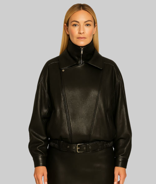 Hailey Bieber Oversized Leather Jacket-Front View