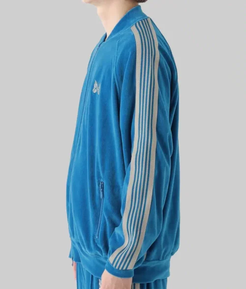 Jeff Goldblum Blue Track Jacket - Jeff Goldblum Blue Velvet Track Jacket - Side View
